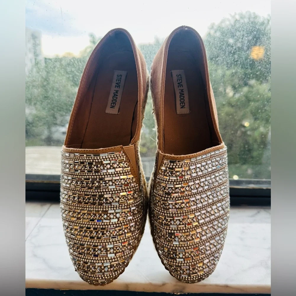 Steve Madden Women's Proud Rhinestones  Fabric Espadrilles Slip On Size 9.5
